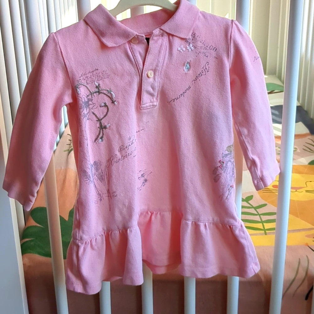 Ralph Lauren Polo Long Sleeve Pink Shirtdress with Floral Print 18M